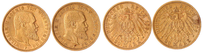 Württemberg
Wilhelm II., 1891-1918
2 X 20 Mark: 1894 und 1900. vorzüglich und ...