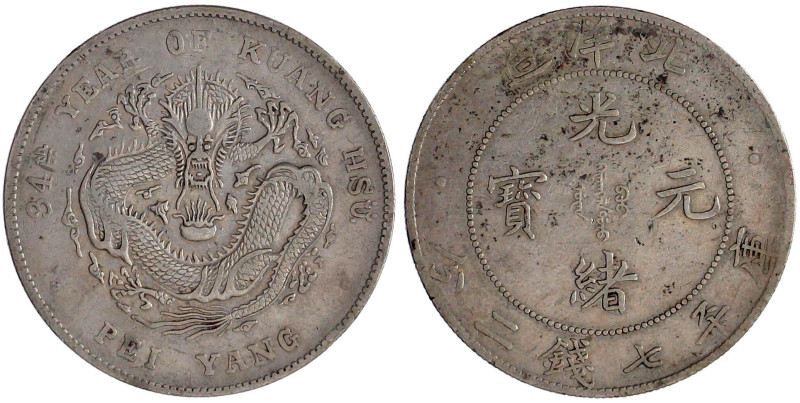 China
Qing-Dynastie. De Zong, 1875-1908
Dollar, Jahr 34 = 1908 Pei Yang (Tient...