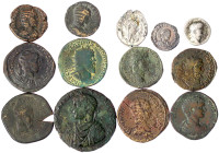 Römer
Kaiserzeit
13 Münzen: Barbarischer Beischlag zum Denar des Nero, Antoninus Pius Dupondius, Julia Domna As und Sesterz, Geta Sesterz, Otacilia ...