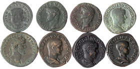 Römer
Kaiserzeit
8 Bronzemünzen: Augustus Dupoldius posthum, Claudius As (Libertas), Antoninus Pius Sesterz (Italia), Maximus Caesar Sesterz, Philip...