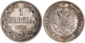 Finnland
Alexander II. von Rußland, 1855-1881
1 Markka 1865 S. vorzüglich. Bitkin 625.