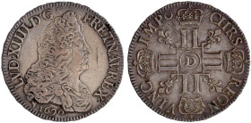Frankreich
Ludwig XIV., 1643-1715
Ecu aux huit L 1690 D, Lyon. Flan Neuf mit Randschrift. 27,30 g. fast vorzüglich, kl. Kratzer. Gadoury 216. Davenp...
