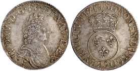 Frankreich
Ludwig XV., 1715-1774
Ecu Vertugadin 1718 Mzz. 9, Rennes. Flan Neuf. 30,62 g. fast vorzüglich, min. justiert, schöne Patina. Davenport. 1...