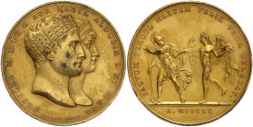 Frankreich
Napoleon I., 1804-1814, 1815
Vergoldete Bronzemedaille 1810 von Manfredini. Hochzeit mit Marie Louise. Brb. des Kaiserpaares mit der eise...