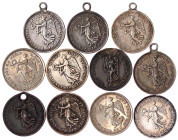 Frankreich
Napoleon I., 1804-1814, 1815
Kl. Sammlung von 11 versch. silbernen Siegespfennigen 1813. U.a. Lübeck, Leipzig, Dresden, Grossgörschen, Be...