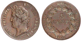 Frankreich
Louis Philippe I., 1830-1848
5 Centimes PROBE (Essai) o.J.(1840). gutes sehr schön, kl. Randfehler. Gadoury 145.