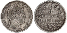Frankreich
Louis Philippe I., 1830-1848
5 Francs 1840 D, Lyon. schön/sehr schön, selten. Gadoury 678.