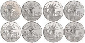 Frankreich
Fünfte Republik, seit 1958
8 X 100 Francs PIEDFORT 1986 Liberty. Aufl. nur 5000 Exemplare. Polierte Platte in Kapseln