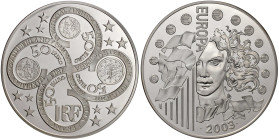Frankreich
Fünfte Republik, seit 1958
50 Euro Silbergedenkmünze. 2003. Europa - Erster Geburtstag des Euro. In Kapsel. 1000 g. 925/1000 Silber. Aufl...