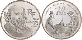Frankreich
Fünfte Republik, seit 1958
20 Euro Großsilbermünze 2006. 100. Todestag von Paul Cezanne. 163,8 g. 950/1000 Silber = 5 Unzen Feinsilber. I...