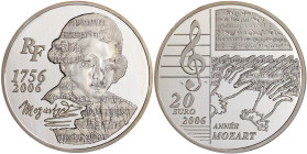 Frankreich
Fünfte Republik, seit 1958
20 Euro Großsilbermünze 2006. 250. Geburtstag von Wolfgang Amadeus Mozart, 163,8 g. 950/1000 Silber = 5 Unzen ...