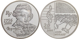 Frankreich
Fünfte Republik, seit 1958
20 Euro Großsilbermünze 2006. 250. Geburtstag von Wolfgang Amadeus Mozart, 163,8 g. 950/1000 Silber = 5 Unzen ...