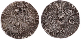 Frankreich-Cambrai
Maximilien de Berghes, 1556-1570
Reichstaler 1570. Mit Titel Maximilian II. 29,06 g. sehr schön, schöne Tönung. Delmonte 406. Dav...