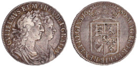 Grossbritannien
William III. und Mary II., 1688-1694
Halfcrown 1689, first shield. sehr schön, schöne Patina. Seaby 3434.