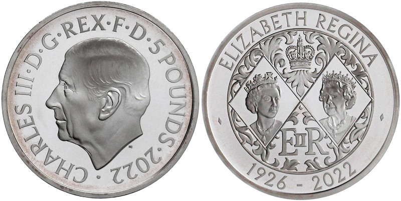Grossbritannien
Elisabeth II., 1952-2022
5 Pounds Silber 2022, auf das 70. Reg...