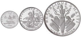 Haiti
3 Silbermünzen 1970 25 Gourdes Kunsthandwerk, 10 Gourdes haitianischer General und 5 Gourdes Landkarte der Insel Haiti, Santa Maria und Pinta. ...