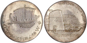 Israel
5 Lirot 1963, Seefahrt. Galeere/U-Boot. 15 Jahre Staat Israel. fast Stempelglanz. Yeoman 39. Schön 35.