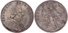 Italien-Kirchenstaat
Benedikt XIV., 1740-1758
Scudo 1753. 26,20 g. fast sehr schön, Druckstelle. Muntoni 44.