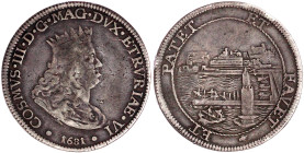 Italien-Livorno
Cosimo III. Medici, 1670-1723
Tallero 1681, Livorno. 25,86 g. fast sehr schön, kl. Kratzer. Davenport. 4215. MIR 64/4.