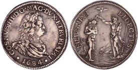Italien-Toskana
Cosimo III., 1670-1723
Piastra 1684, Taufe. 30,94 g. sehr schön, kl. Randfehler. MIR 392/3. Davenport. 4212.