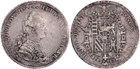 Italien-Toskana
Peter Leopold, 1765-1790
Francescone zu 10 Paoli 1779, Pisa. 27,14 g. fast sehr schön. Davenport. 1515. MIR 380/3.