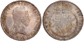 Italien-Toskana
Ferdinand III., 1791-1801
Francescone zu 10 Paoli 1794, Pisa. Mmz. Einhorn. 27,23 g. sehr schön, kl. Schrötlingsfehler. Davenport. 1...