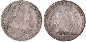 Italien-Venedig
Paolo Rainier, 1779-1789
Tallero 1787. Büste der Veneta r./Geflügelter Löwe mit Heiligenschein und Buch lagert r., blickt zurück. 28...