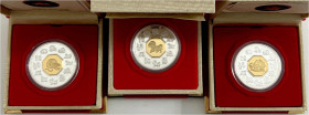 Kanada
Elisabeth II., 1952-2022
3 Stück: 15 Dollars Lunarausgaben Silber mit vergoldeter Applikation 2002, 2008 und 2009. Jeweils im Etui mit Zertif...