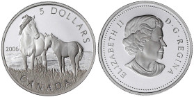 Kanada
Elisabeth II., 1952-2022
Münzset mit 5 Dollars Silber + 2 versch., zusammenhängenden Briefmarken zum Thema 2006 Sable-Insel-Pferde. In origin...