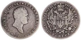 Polen
Alexander I. von Rußland, 1815-1825
5 Zlotych 1816 IB, Warschau. fast Stempelglanz, kl. Randfehler, selten. Kopicki 2704 (R). Bitkin 825.
