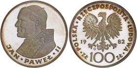 Polen
Volksrepublik Polen, 1952-1989
100 Zlotych Silber 1982 Johannes Paul II. Polierte Platte, etwas Patina. Fischer K 027.
