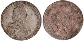 Russland
Peter I. der Große, 1689-1725
Rubel 1718 (kyrillisch) Moskau, Münzhof Kadashevsky. 28,01 g. sehr schön, kl. Schrötlingsfehler. Bitkin 217....