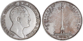 Russland
Nikolaus I., 1825-1855
Gedenkrubel 1834 Alexandersäule. 20,36 g. Belegstück mit Hitzespuren und Lötspuren im nachbearbeiteten Rand. Bitkin ...