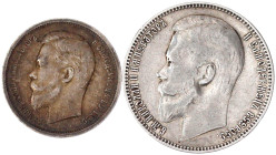 Russland
Nikolaus II., 1894-1917
2 Stück: 50 Kopeken 1913 und Rubel 1899. gutes sehr schön, kl. Randfehler, schöne Patina und fast sehr schön