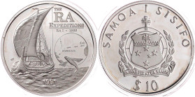 Samoa-West
10 Tala Silber 1991. Ra- Expedition. 31,10 g., 925/1000 Silber. In Originalschatulle mit Zertifikat. Polierte Platte. Krause/Mishler 83. S...