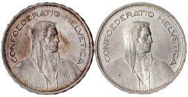 Schweizerische Eidgenossenschaft
2 X 5 Franken 1931 B und 1952 B. Alphirt. prägefrisch und fast Stempelglanz, Prachtexemplar, selten in dieser Erhalt...