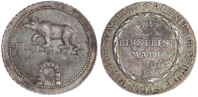 Anhalt-Bernburg
Alexius Friedrich Christian, 1796-1834
Gulden 1806 HS. fast vo...
