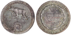 Anhalt-Bernburg
Alexius Friedrich Christian, 1796-1834
Gulden 1806 HS. fast vorzüglich, Stempelbruch, schöne Patina. Jaeger 50. AKS 3.