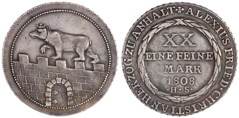 Anhalt-Bernburg
Alexius Friedrich Christian, 1796-1834
Gulden 1808 HS. sehr sc...