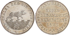 Anhalt-Bernburg
Alexander Carl, 1834-1863
Ausbeutetaler 1861 A. fast vorzüglich. Jaeger 73. Thun 6. AKS 17.