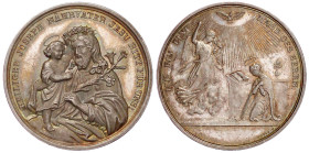Augsburg-Stadt
Silbermedaille o.J.(um 1850), von Neuss. Hl. Josef mit Jesus als Kleinkind/Maria kniet vor Altar im Gebet vor Engel. 37 mm; 19,7 g. vo...