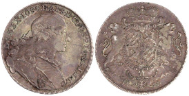 Bayern
Maximilian III. Joseph, 1745-1777
Wappentaler 1755, München. 27,89 g. sehr schön, justiert. Hahn 308. Davenport. 1948.
