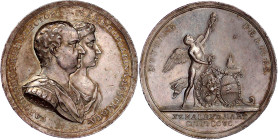 Bayern
Karl Theodor, 1777-1799
Silbermedaille 1795 von C. Destouches a.s. Hochzeit mit Maria Leopoldine von Österreich. Beider Brb. n.r./Fackel trag...