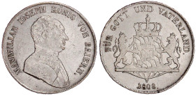 Bayern
Maximilian IV. (I.) Joseph, 1799-1806-1825
Konventionstaler 1808. Für Gott und Vaterland. gutes sehr schön, winz. Schrötlingsfehler und min. ...