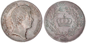 Bayern
Ludwig I., 1825-1848
Kronentaler 1830. gutes sehr schön, kl. Kratzer. Jaeger 30. Thun 48. AKS 76.