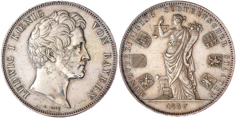 Bayern
Ludwig I., 1825-1848
Geschichtsdoppeltaler 1837. Münzvereinigung Südteu...