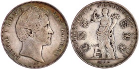 Bayern
Ludwig I., 1825-1848
Geschichtsdoppeltaler 1837. Münzvereinigung Südteutscher Staaten. Randschrift b. sehr schön. Jaeger 66. Thun 75. AKS 98....