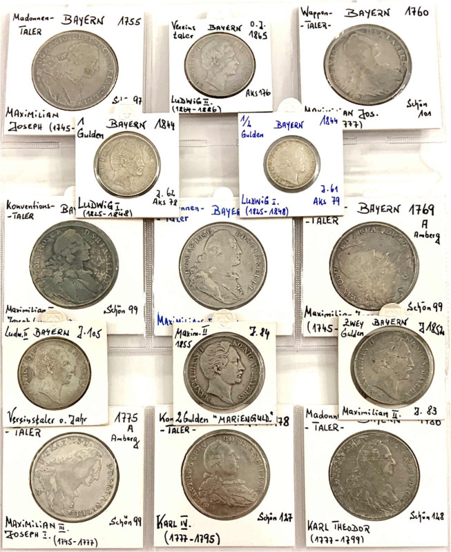 Bayern
Lots
14 Silbermünzen des 18. und 19. Jh. 9 X Madonnentaler, 1 X Wappent...