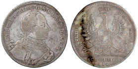 Brandenburg-Ansbach
Karl Wilhelm Friedrich, 1729-1757
Konventionstaler 1754, Schwabach. 27,44 g. fast sehr schön, min. Belag. Davenport. 1985.