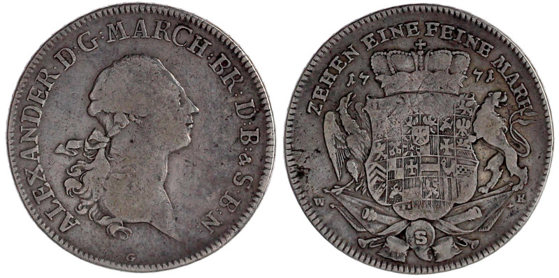 Brandenburg-Ansbach
Alexander, 1757-1791
Konventionstaler 1771 G, Schwabach. 2...